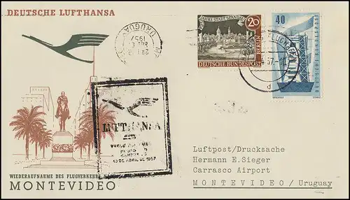 Vol d'ouverture Lufthansa Montevideo, Hambourg 10.4.57/ Montevideo 15.4. 57