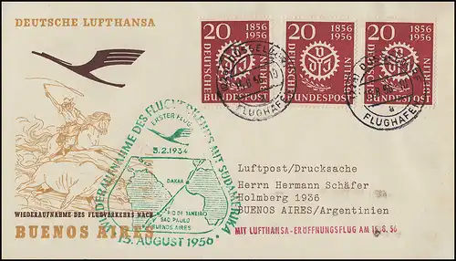 Vol d'ouverture Lufthansa Buenos Aires Düsseldorf 15.8.1956/ Buenos Aire 17.8.56