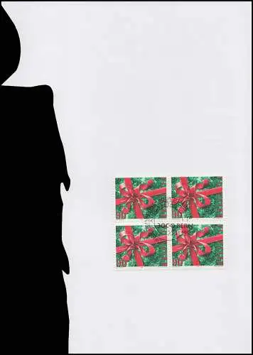 Suisse 1671 Noël 1998 dans le Quadruple bloc, carte de voeux PTT à la fin de l'année