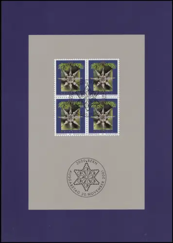 1776 Noël 2001 dans le Quadruple bloc, carte de vœux PTT pour la fin de l'année