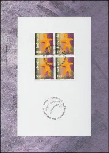 1948 Pratiques de Noël 2005 Quadruple bloc, carte de vœux PTT pour la fin de l'année