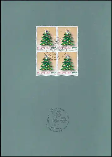 2128 Noël 2009 Quadruple bloc, carte de voeux PTT pour la fin de l'année