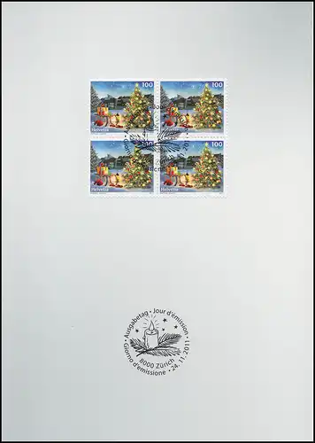 2225 Weihnachten 2011 Viererblock, PTT-Grußkarte zum Jahreswechsel