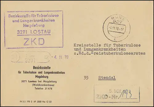 ZKD-Brief Bezirksstelle Tuberkulose Lostau, Postelle 34 Burg 3271 BURG 4.11.1970