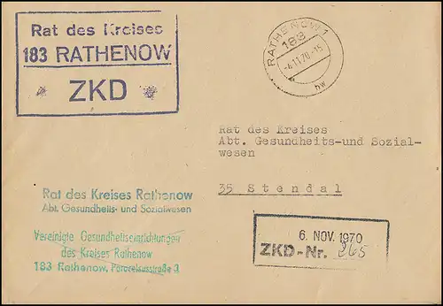 ZKD-Brief Rat des Kreises RATHENOW 4.11.70 an den Rat des Kreises STENDAL 5.11.