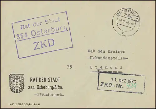 ZKD-Brief Rat der Stadt OSTERBURG 10.12.70 an Rat des Kreises STENDAL 11.12.70