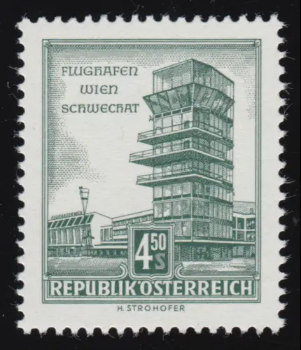 1052 Freizemarke Bauwerke, Tour de contrôle Aéroport de Vienne, 4.50 S, frais de port, **
