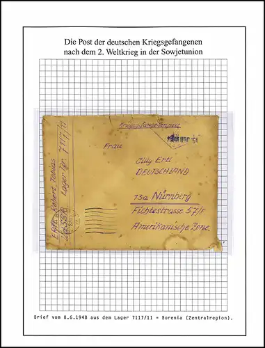 Poste de prisonniers de guerre Camp 7117/11 Gorki URSS vers Nuremberg du 8.6.1948