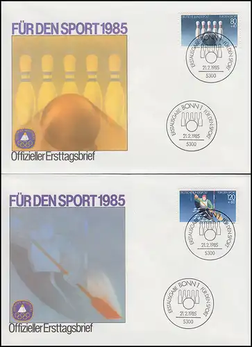 1228-1239 Kegels et sports d'eau sauvage 1985: Aide sportive-FDC ESSt Bonn 21.2.85