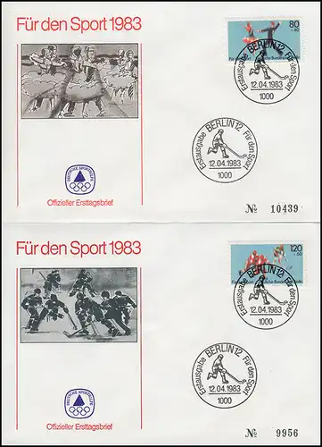 698-699 Evénements sportifs Danser et hockey sur glace 1983: FDC Aide sportive ESSt Berlin