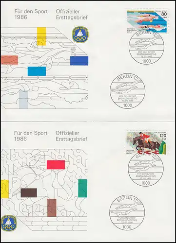 751-752 Rückenschwimmen und Springreiten 1986: Sporthilfe-FDC ESSt Berlin