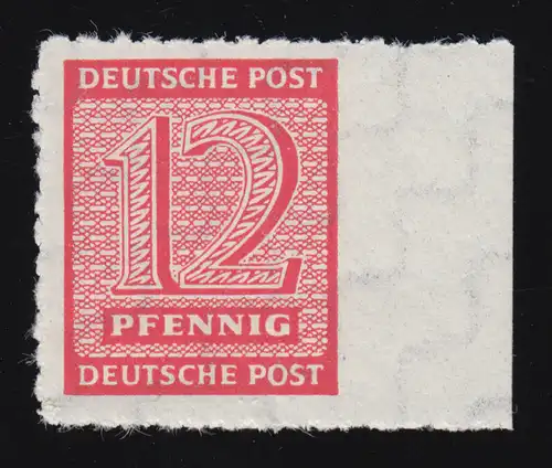 119CX Ziffer 12 Pf. Randstück mit Postmeistertrennung Roßwein, **, geprüft BPP