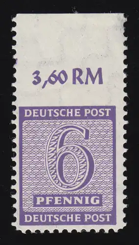 117BXa Ziffer 6 Pf. Oberrand-Stück mit Postmeistertrennung, **, geprüft BPP