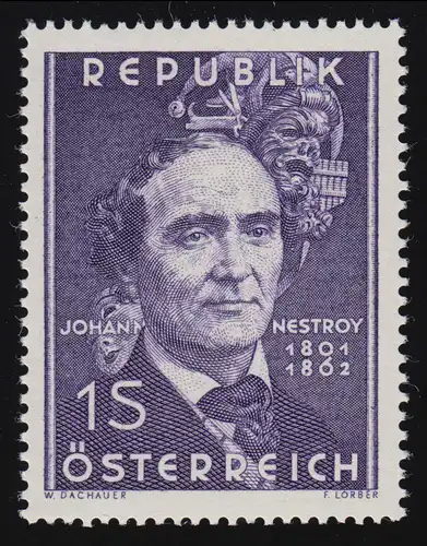 1109 100. Todestag, Johann Nestroy (1801-1862) Dichter, 1 S,postfrisch **