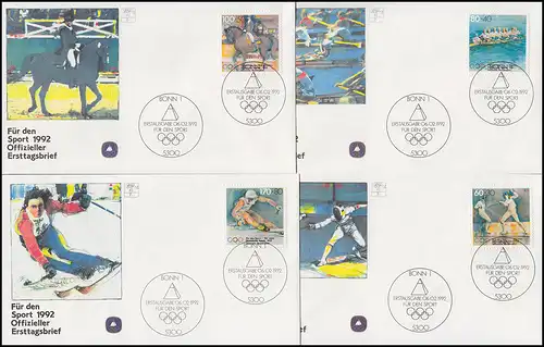1592-1595 Olympia Winterspiele und Sommerspiele 1992: Sporthilfe-FDC ESSt Bonn