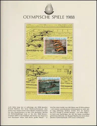 Jeux olympiques 1988 Séoul - République du Congo 2 blocs de natation frais de poste **