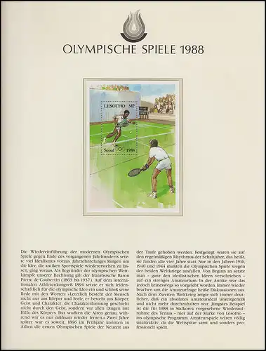 Jeux olympiques 1988 Séoul - Lesotho, 1 bloc de tennis frais de post-mail **