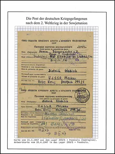 Kriegsgefangenenpost Karte +AK Lager 299/5 Simferopol 15.3.47 Kändler 21.4.47