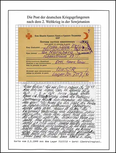 Poste de prisonniers de guerre Camp 7117/12 Gorki URSS vers Nuremberg, du 2.5.1949