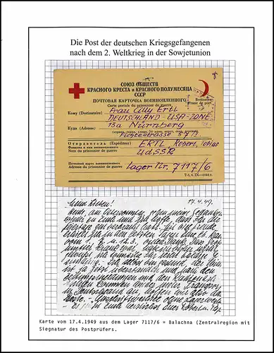 Poste de prisonniers de guerre Camp 7117/ 6 Gorki URSS vers Nuremberg, du 17.4.1949
