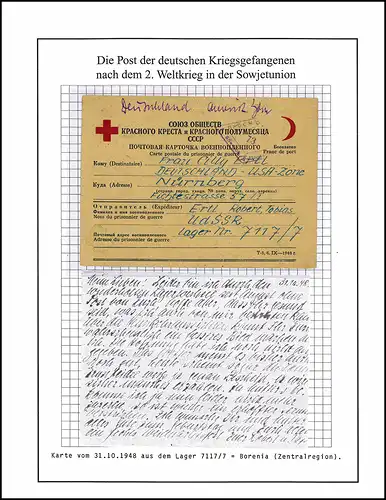 Poste de prisonniers de guerre Camp 7117/ 7 Gorki URSS vers Nuremberg, du 31.10.1948