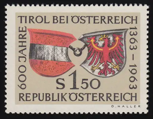 1133 600 J. Zugehörigkeit Tirol, Wappen Öster. & Tirol mit Kette verb. 1.50 S **