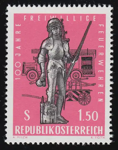 1131 100 J. Freiwilige Feuerwehren, Hl.-Florian-Statue + Gerätewagen, 1.50 S, **