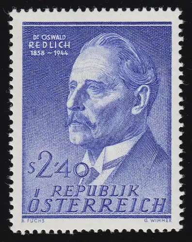 1056 100e anniversaire, Oswald Redlich (1858-1944) 2.40 S, frais de port, **