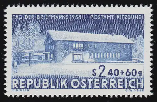 1058 Tag der Briefmarke, Postamt Kitzbühel, 2.40 S + 60 g, postfrisch ** 