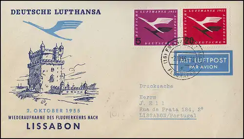Vol d'ouverture Lufthansa Lisbonne, Francfort /Main 2.1995 / Lisboa 3.10.55