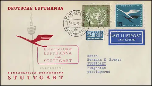 Aeropost Lufthansa reprise du pays, Munich/ Stuttgart 31.10.1955