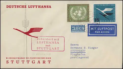 Aeropost Lufthansa Remise en état du territoire, Düsseldorf/ Stuttgart 31.10.1955