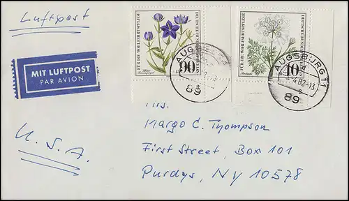 629+632 Wofa Herbivores par coin avec FN 2 sur la lettre internationale AUGBURG 5.4.82