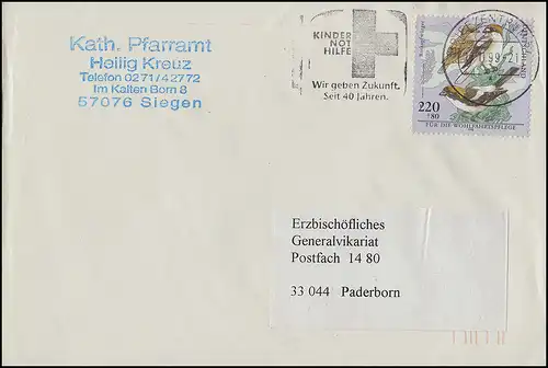 2019 Wofa Vogelarten Rotkopfwürger EF Brief Werbe-O Kinder in Not BZ 57 11.11.99