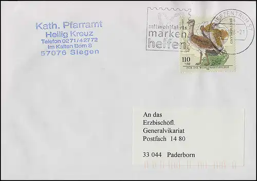 2016 Wofa Vogelarten Großtrappe EF auf Brief passender Werbe-O BZ 57 - 7.12.1998