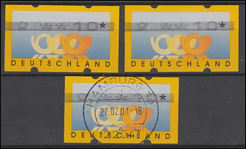 3.2 Posthörner mit Balkenaufdruck Hamburg, ATM-Set ** / ** mit Nummer /O 27.2.01