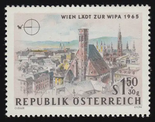 1164 WIPA 1965 Vienne, Schicht n. W: Minoritenkirch + Mairie, 1.50 S + 30 g, **