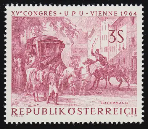 1161 Weltpostkongress Wien, Umspannen Eilwagen/ Friedrich Gauermann, 3 S **