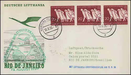 Vol d'ouverture Lufthansa Rio de Janeiro, Hambourg 15.8.1956/Rio (Brasil) 17.8.56
