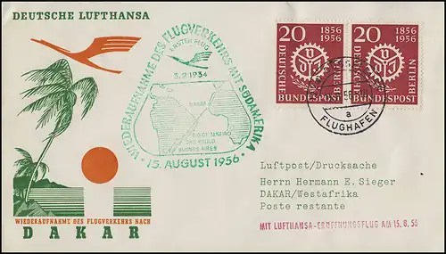 Vol d'ouverture Lufthansa Dakar, Düsseldorf 15.8.1956 / Da Kar Principal 16.8.156