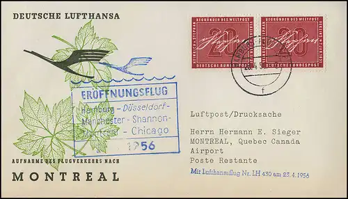 Eröffnungsflug Lufthansa LH 430 Montreal, München 23.4.1956 / Montreal 15.5.56