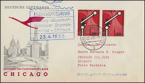Vol d'ouverture Lufthansa LH 430 Chicago, Düsseldorf 23.4.1956 / Chicago 24.5.56
