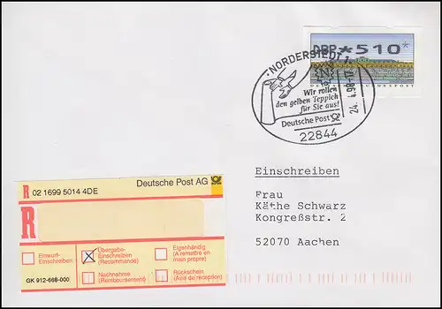 ATM 2.2.1. Olivetti PIA 510 EF FDC NoorderSTEDT 24.4.98 avec billet et reçu électronique