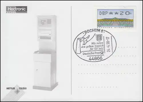 2.2.2 METTLER PIA Einzelmarke auf Sonderkarte ESSt BOCHUM 24.4.1998 mit Quittung