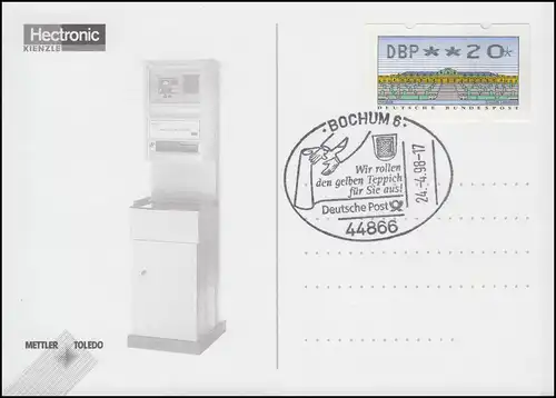 2.2.2 METTLER PIA Marque unique sur carte spéciale ESSt BOCHUM 24.4.1998 avec reçu