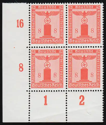 160y waager. raffaissé marque de service 8 Pf. Eck Vbl. en bas à gauche, non plié, **