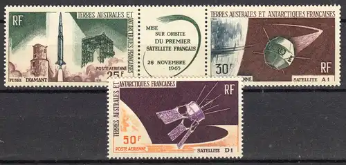 Antarctique français: 33-34 ZD spatial et 35 satellites 1965/66 **/MNH