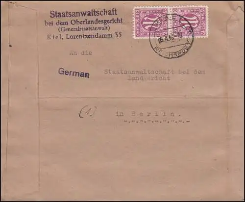 23 AM-Post MeF auf Brief Staatsanwaltschaft KIEL REICHSPOST 5.4.46 nach Berlin