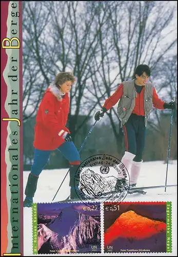 MK 79 de l'ONU Vienne 364+366 Année des montagnes 2002, carte officielle maximum