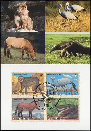 MK 49 de l'ONU Vienne 222-225 Espèces menacées Faune 1997, carte officielle maximale